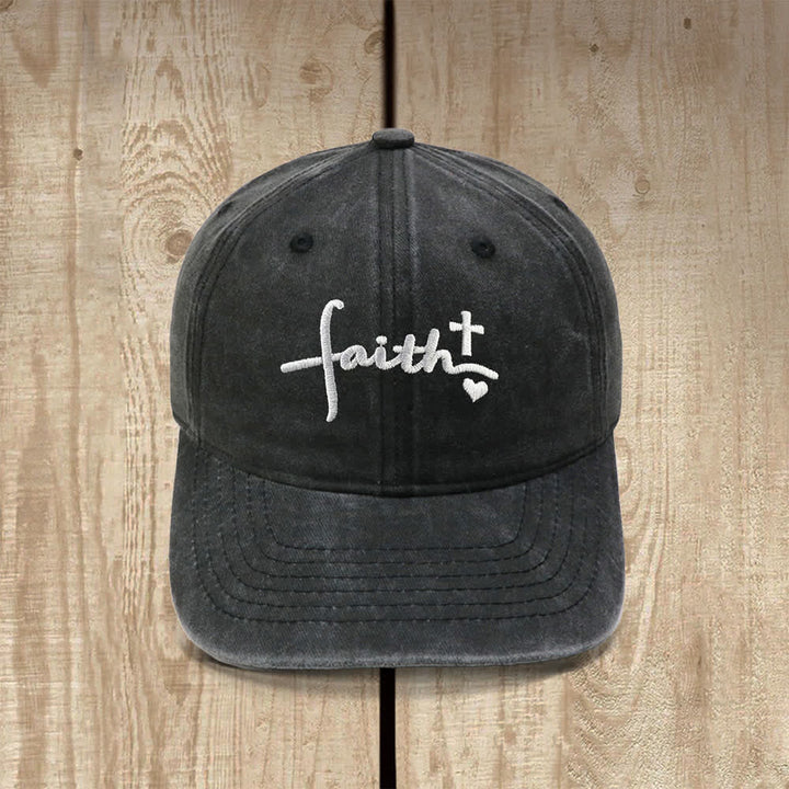 Christianartworkshop Faith Cross Heart Cursive Letter Embroidered Classic Casual Hat - Black - image 1