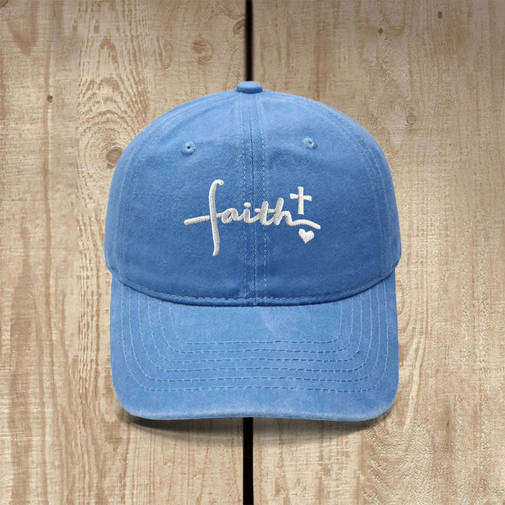 Christianartworkshop Faith Cross Heart Cursive Letter Embroidered Classic Casual Hat - Sky Blue - image 14