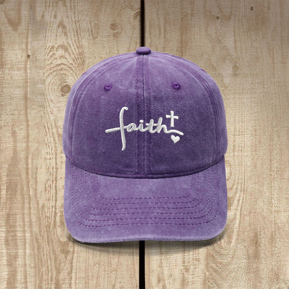 Christianartworkshop Faith Cross Heart Cursive Letter Embroidered Classic Casual Hat - Purple - image 9