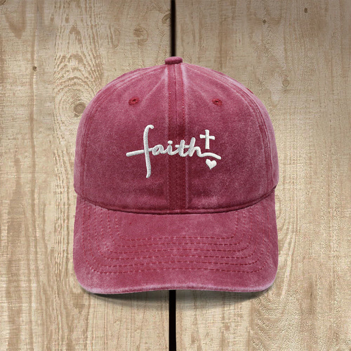 Christianartworkshop Faith Cross Heart Cursive Letter Embroidered Classic Casual Hat - Wine - image 6