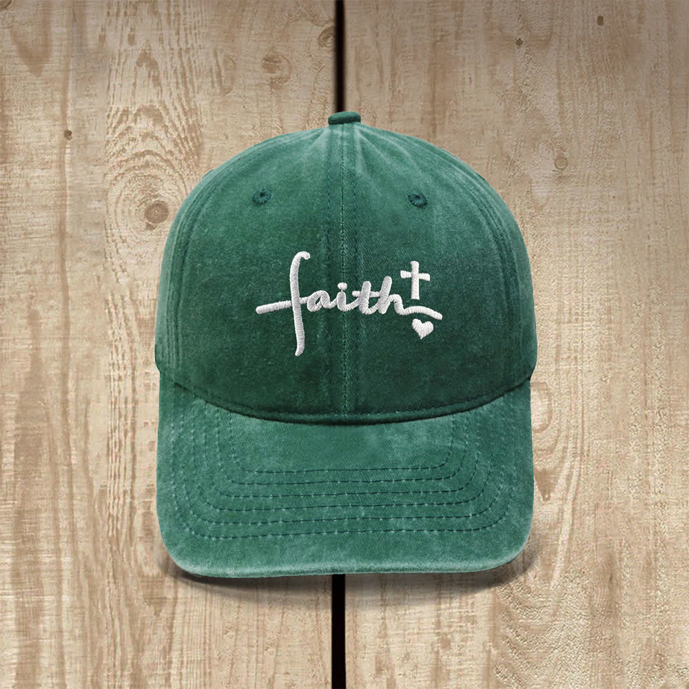 Christianartworkshop Faith Cross Heart Cursive Letter Embroidered Classic Casual Hat - Dark Green - image 11