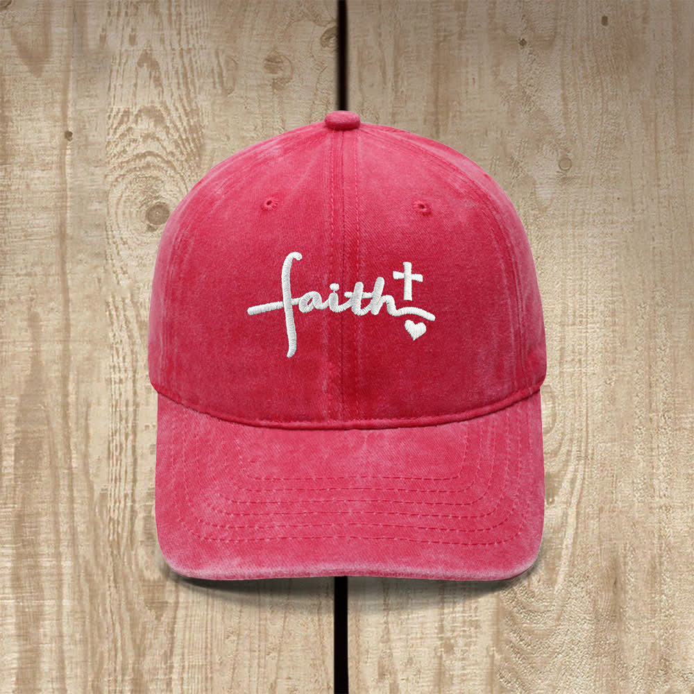 Christianartworkshop Faith Cross Heart Cursive Letter Embroidered Classic Casual Hat - Red - image 8