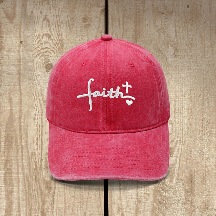 Christianartworkshop Faith Cross Heart Cursive Letter Embroidered Classic Casual Hat - Red - image 8