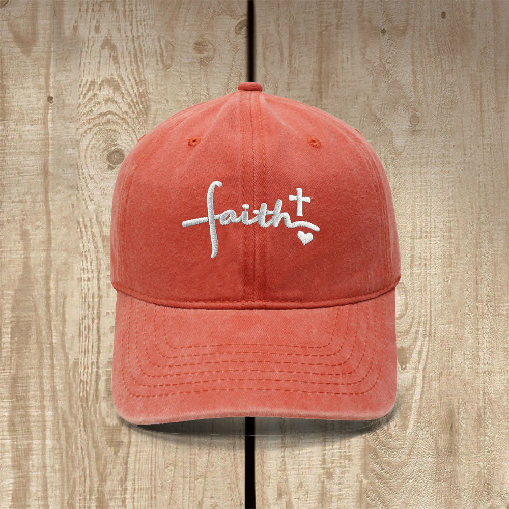 Christianartworkshop Faith Cross Heart Cursive Letter Embroidered Classic Casual Hat - Orange - image 16
