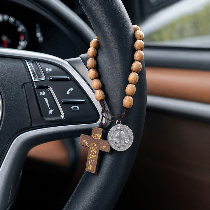 Christianartworkshop Hand Knotted Wooden Bead Wrist Rosary With St. Joseph Medal & Crucifix: Emblem of Family Celestial Safeguard - St. Benedict - image 9