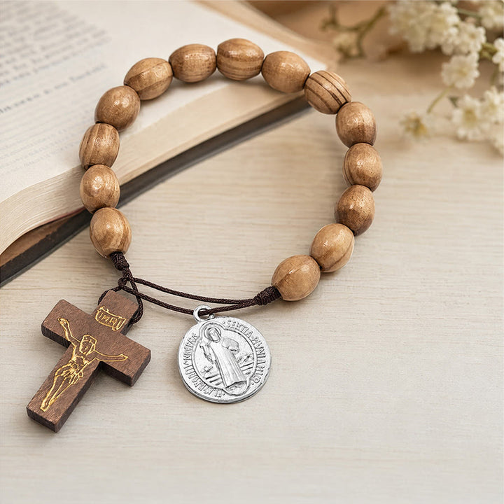 Christianartworkshop Hand Knotted Wooden Bead Wrist Rosary With St. Joseph Medal & Crucifix: Emblem of Family Celestial Safeguard - image 10