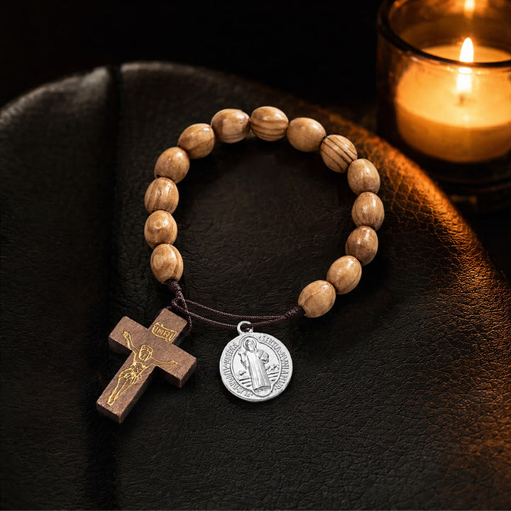 Christianartworkshop Hand Knotted Wooden Bead Wrist Rosary With St. Joseph Medal & Crucifix: Emblem of Family Celestial Safeguard - image 11