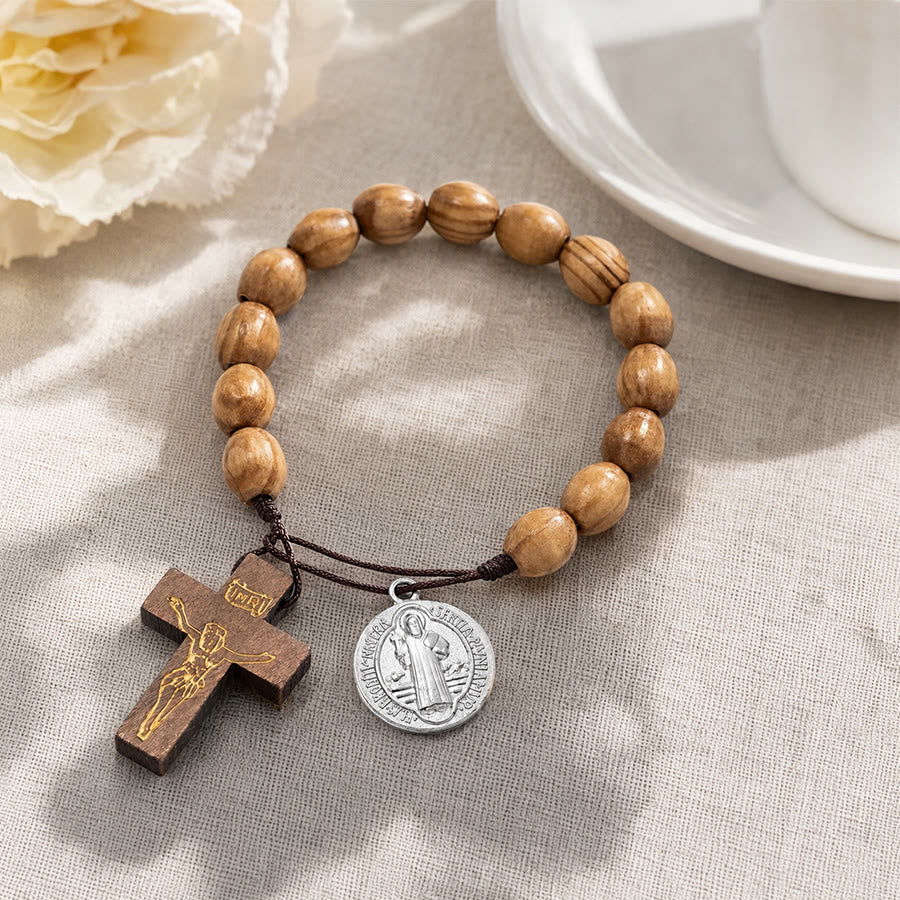Christianartworkshop Hand Knotted Wooden Bead Wrist Rosary With St. Joseph Medal & Crucifix: Emblem of Family Celestial Safeguard - image 15