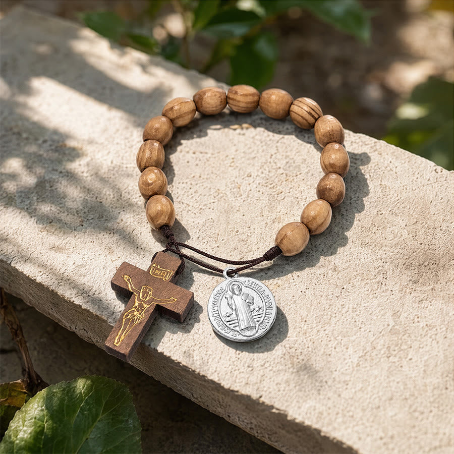 Christianartworkshop Hand Knotted Wooden Bead Wrist Rosary With St. Joseph Medal & Crucifix: Emblem of Family Celestial Safeguard - image 13