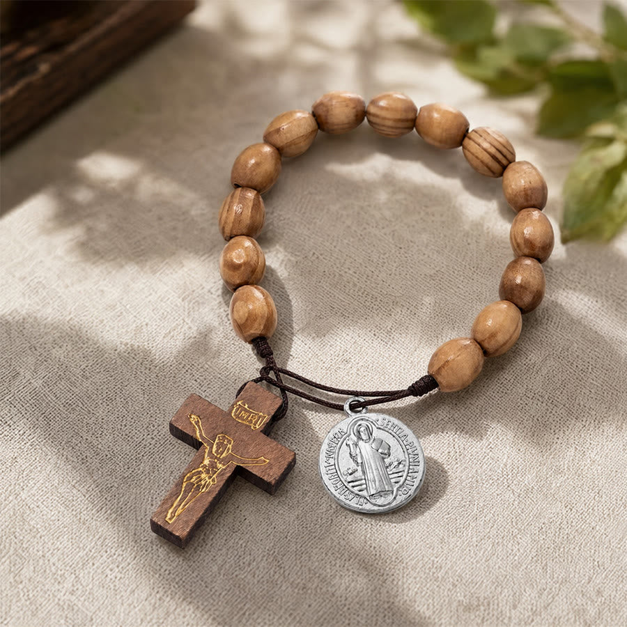 Christianartworkshop Hand Knotted Wooden Bead Wrist Rosary With St. Joseph Medal & Crucifix: Emblem of Family Celestial Safeguard - image 12