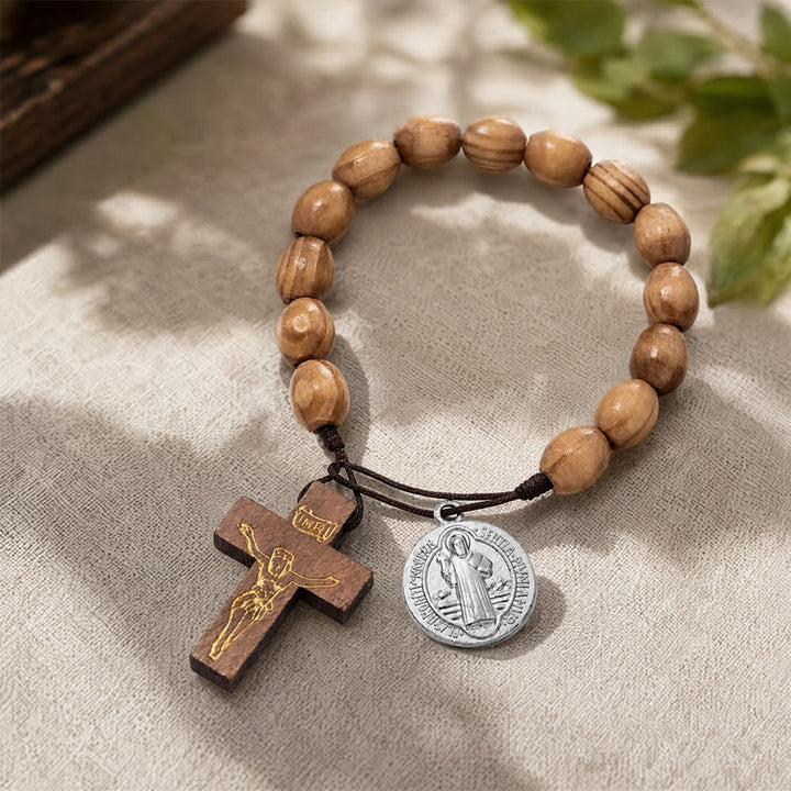 Christianartworkshop Hand Knotted Wooden Bead Wrist Rosary With St. Joseph Medal & Crucifix: Emblem of Family Celestial Safeguard - image 12
