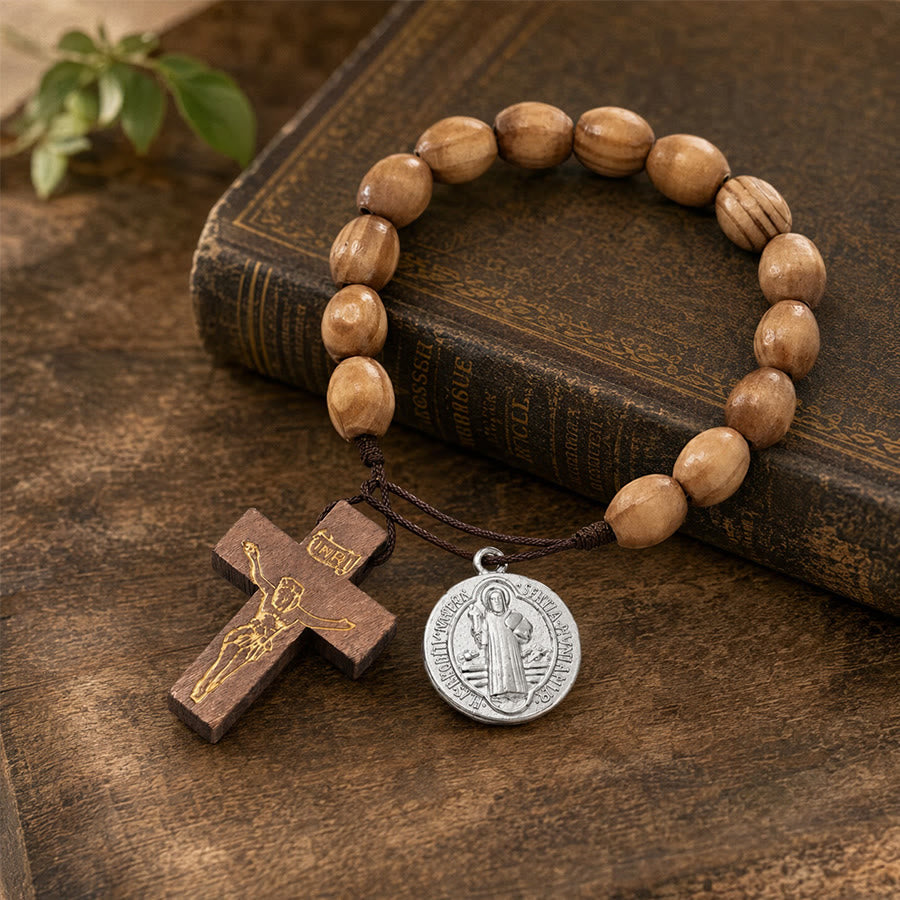 Christianartworkshop Hand Knotted Wooden Bead Wrist Rosary With St. Joseph Medal & Crucifix: Emblem of Family Celestial Safeguard - image 14