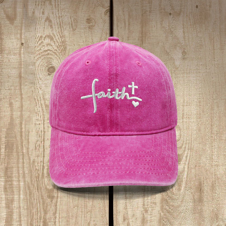 Christianartworkshop Faith Cross Heart Cursive Letter Embroidered Classic Casual Hat - Rose - image 0