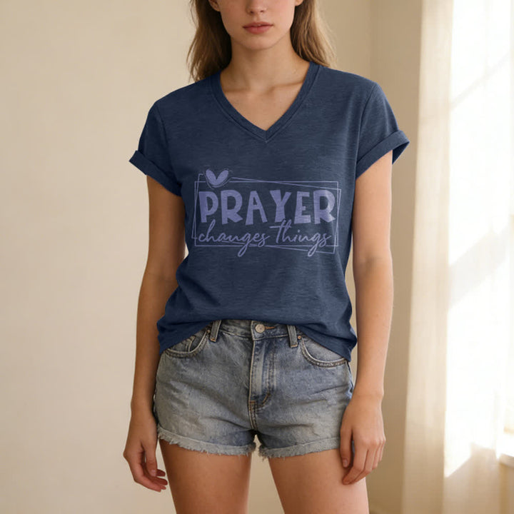 Christianartworkshop Prayer Changes Things Heart Letter Print Casual V-neck T-shirt - image 9