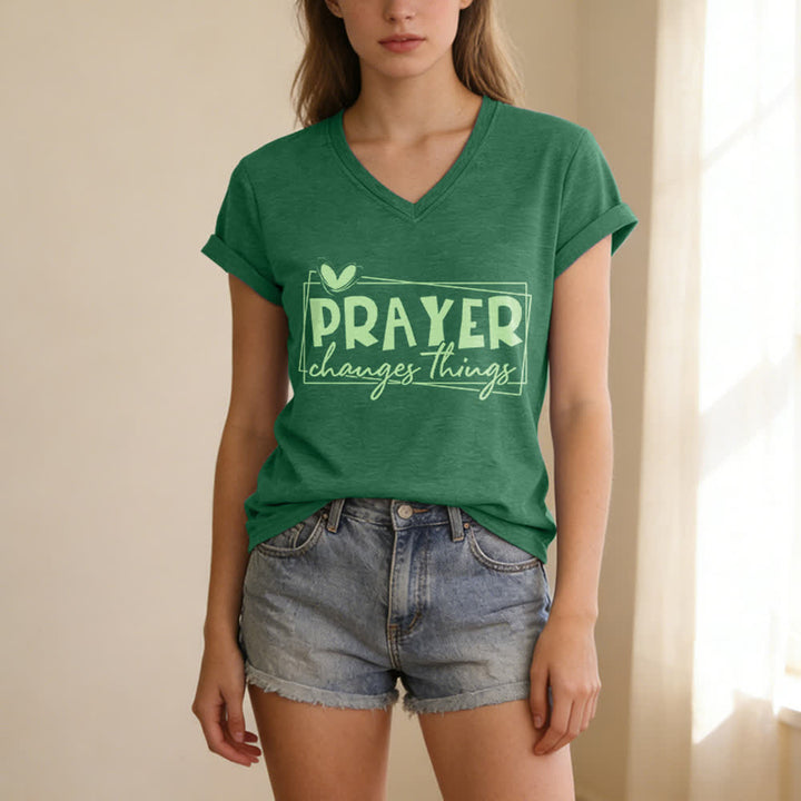 Christianartworkshop Prayer Changes Things Heart Letter Print Casual V-neck T-shirt - image 11
