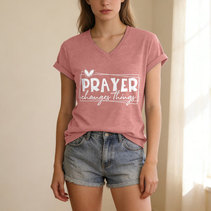 Christianartworkshop Prayer Changes Things Heart Letter Print Casual V-neck T-shirt - image 19