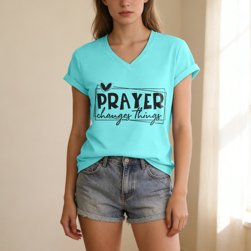 Christianartworkshop Prayer Changes Things Heart Letter Print Casual V-neck T-shirt - image 21