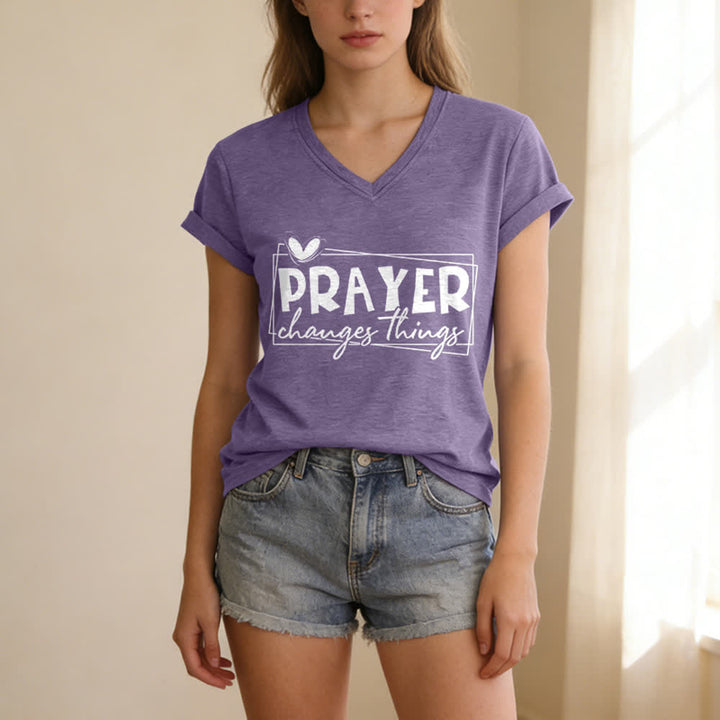 Christianartworkshop Prayer Changes Things Heart Letter Print Casual V-neck T-shirt - image 17