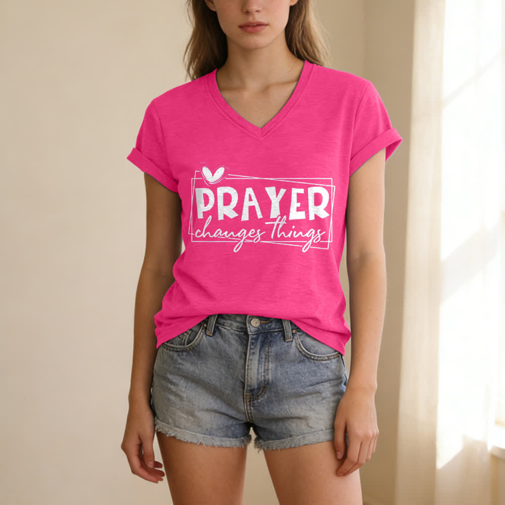 Christianartworkshop Prayer Changes Things Heart Letter Print Casual V-neck T-shirt - image 23