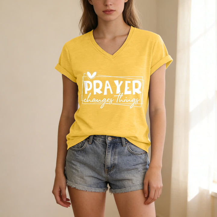 Christianartworkshop Prayer Changes Things Heart Letter Print Casual V-neck T-shirt - image 25