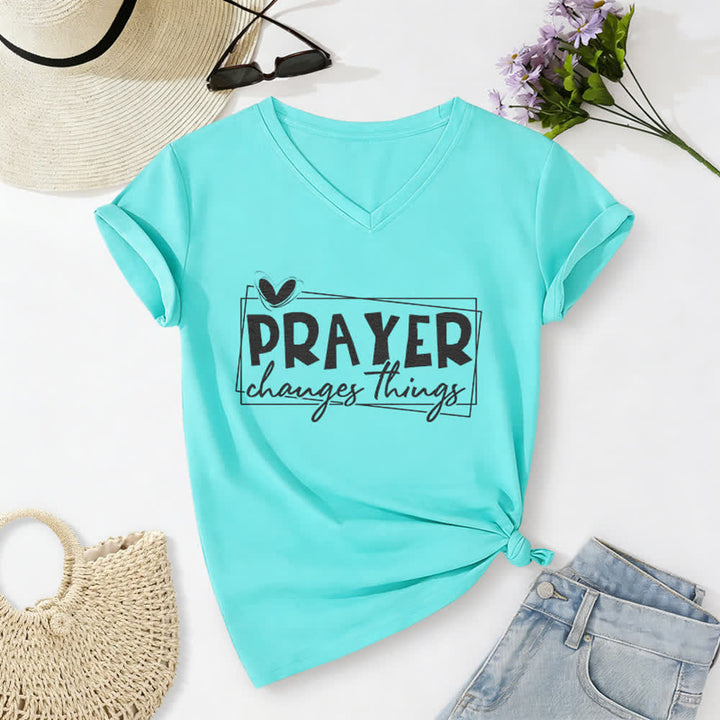 Christianartworkshop Prayer Changes Things Heart Letter Print Casual V-neck T-shirt - Sky Blue - 2XL - image 20