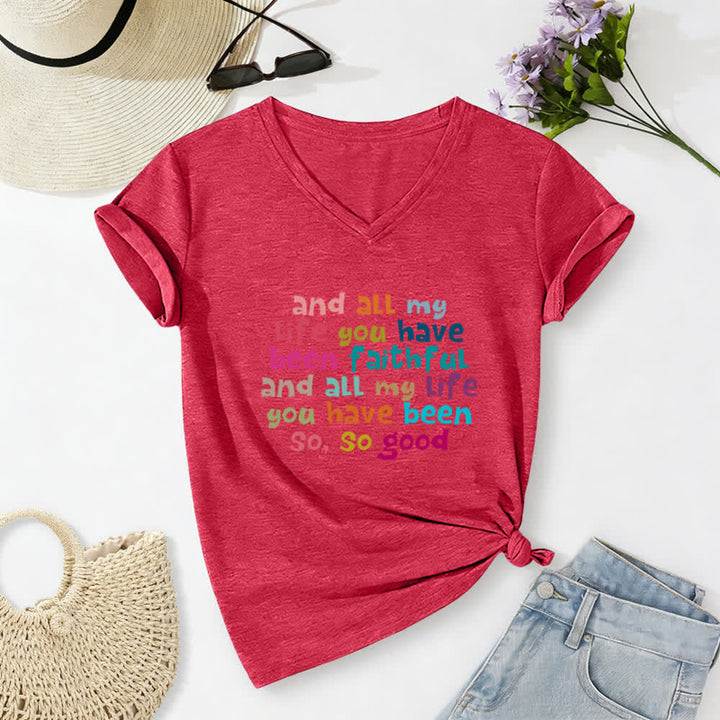 Christianartworkshop And All My Life You Have Been Faithful Colorful Letter Print Casual V-neck T-shirt - Red - 2XL - image 14