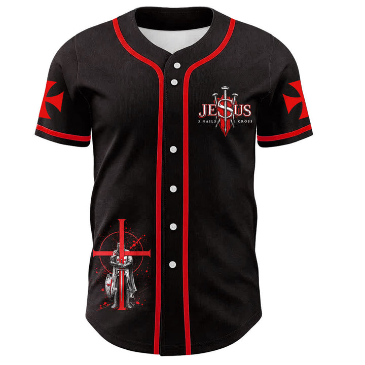 Christianartworkshop Be Strong In The Lord Templar Knight Jesus Nail Cross Unisex Baseball Jersey - image 2