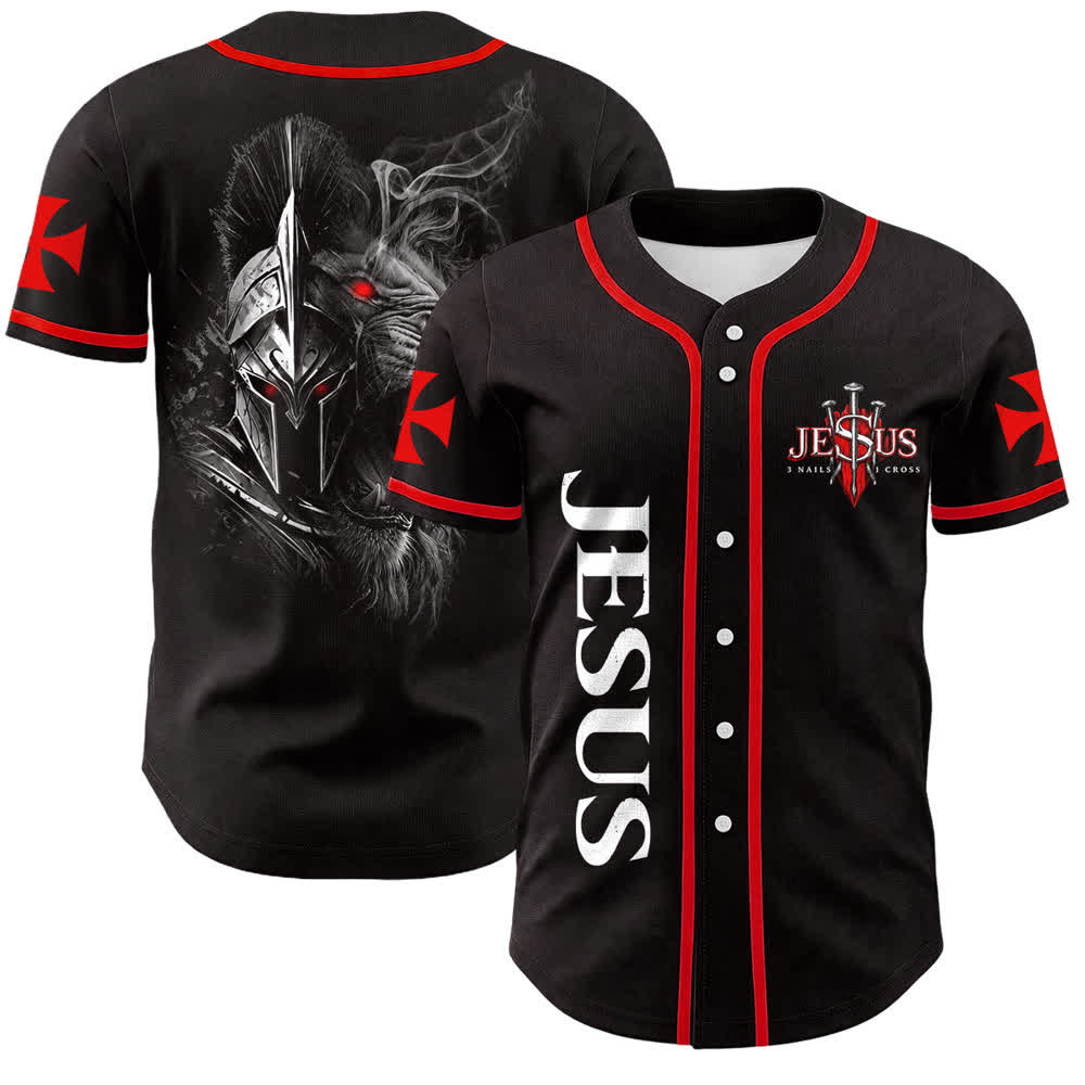 Christianartworkshop Jesus Spartan Warrior Lion 3 Nails 1 Cross Unisex Baseball Jersey - Jesus Spartan Warrior Lion - 5XL - image 0