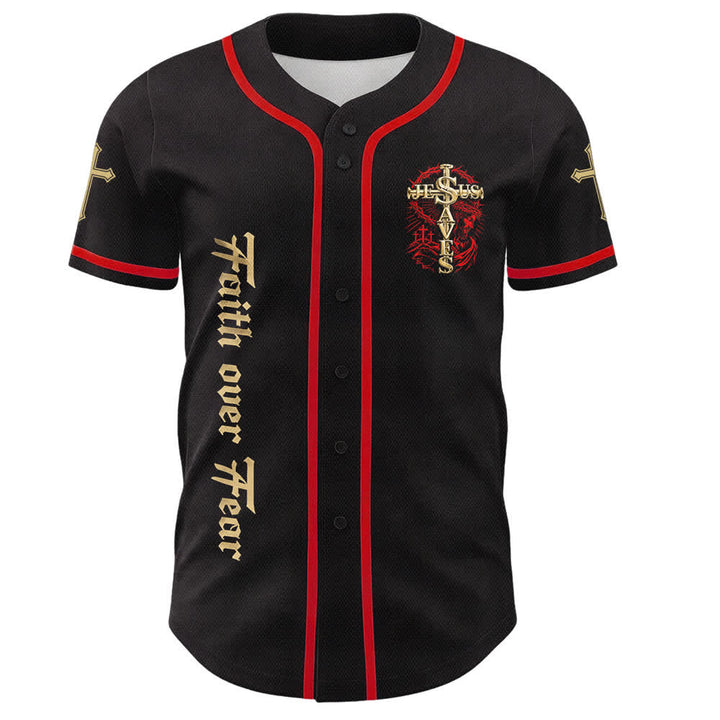 Christianartworkshop Faith Over Fear Jesus Saves Thorn Cross Unisex Baseball Jersey - image 5