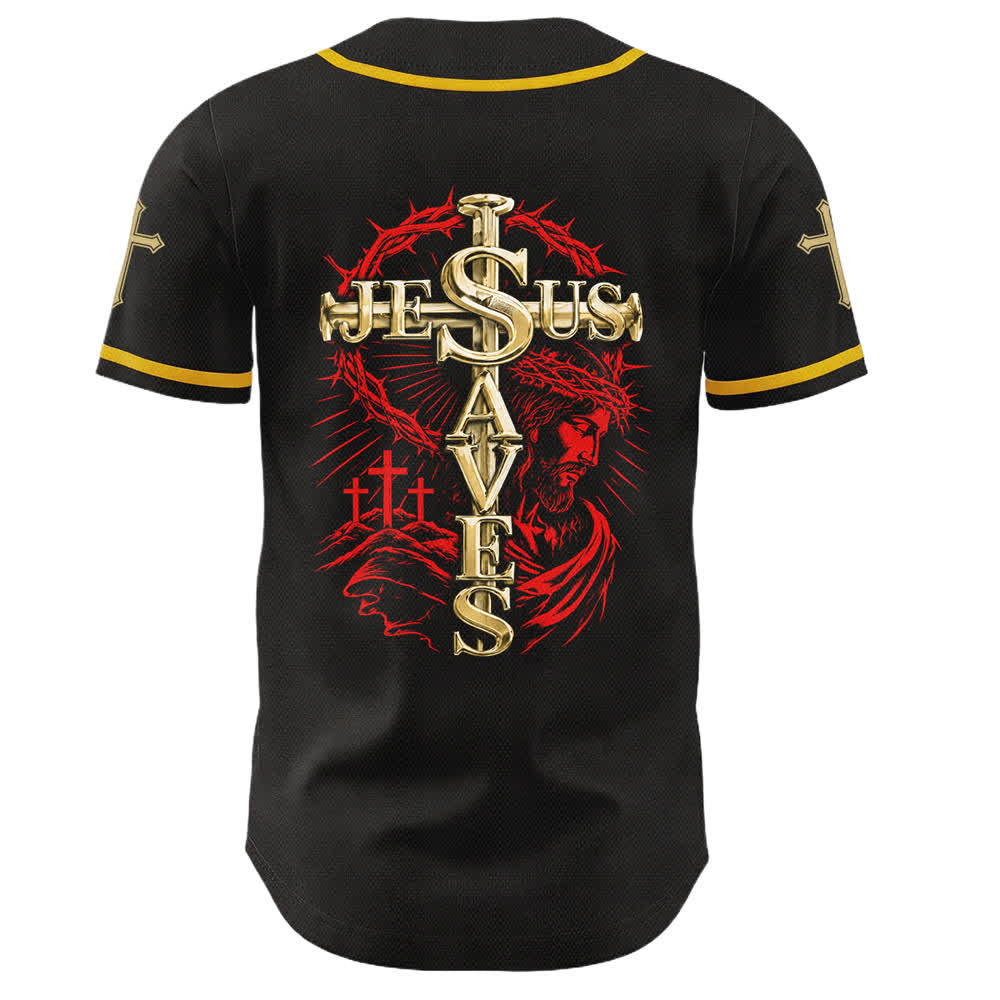 Christianartworkshop Faith Over Fear Jesus Saves Thorn Cross Unisex Baseball Jersey - image 1