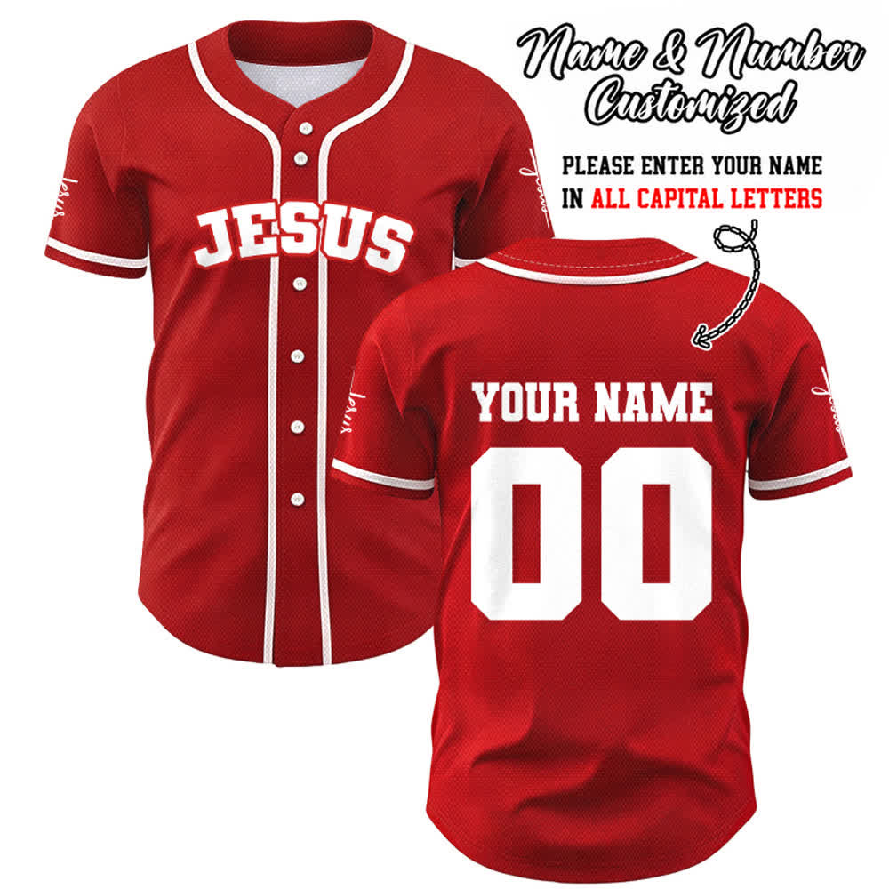 Christianartworkshop Classic Jesus Personalized Sportswear Unisex Custom Baseball Jersey - Red - 5XL - Name & Number Customized - image 16