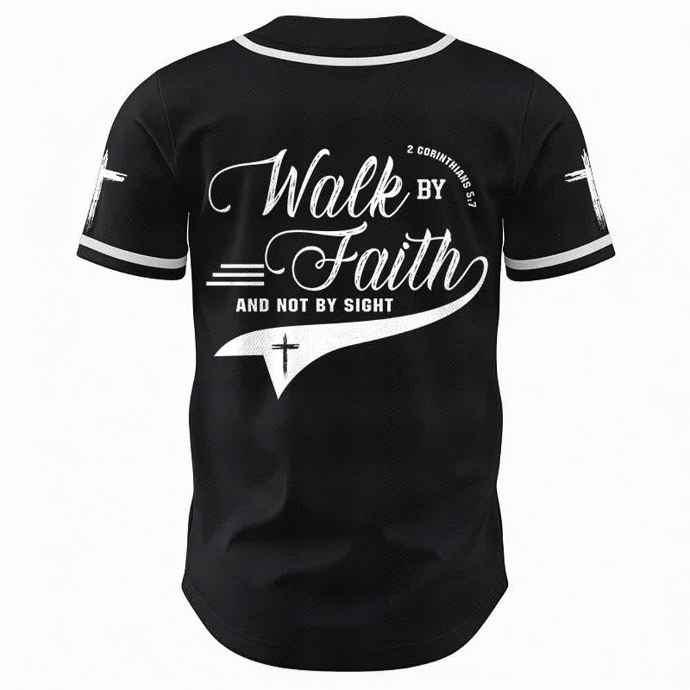 Christianartworkshop 2 Corinthians 5:7 “Walk By Faith And Not By Sight” Cross Statement Baseball Jersey - image 16