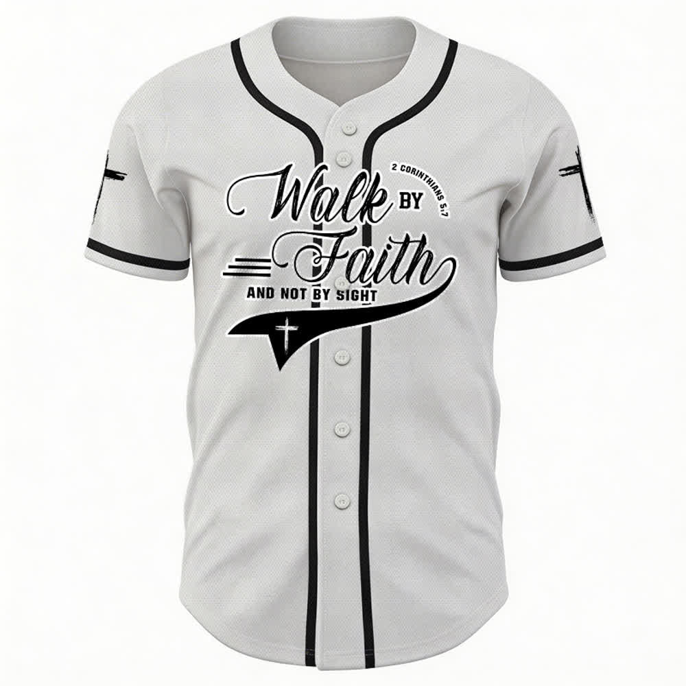 Christianartworkshop 2 Corinthians 5:7 “Walk By Faith And Not By Sight” Cross Statement Baseball Jersey - image 8