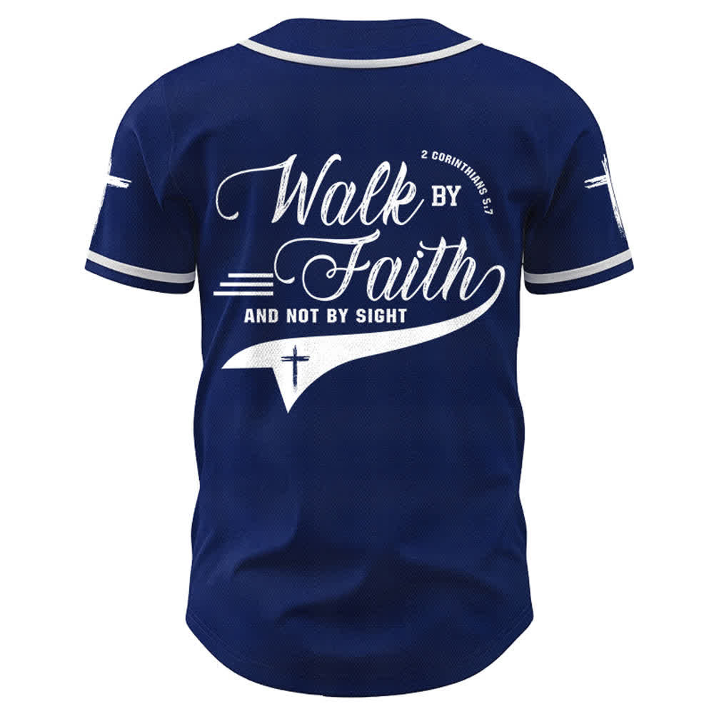 Christianartworkshop 2 Corinthians 5:7 “Walk By Faith And Not By Sight” Cross Statement Baseball Jersey - image 2