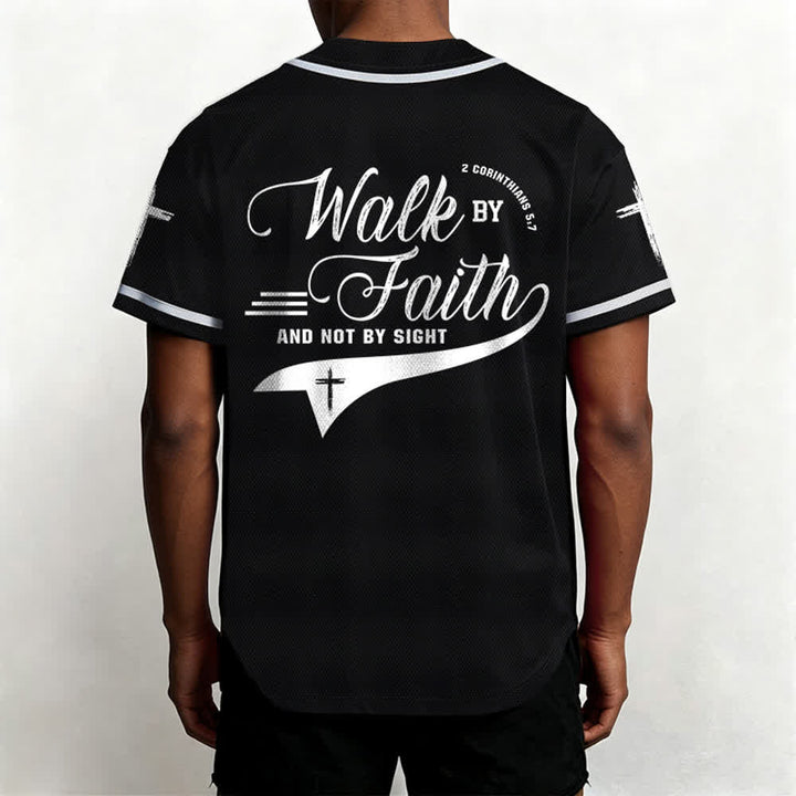 Christianartworkshop 2 Corinthians 5:7 “Walk By Faith And Not By Sight” Cross Statement Baseball Jersey - image 20