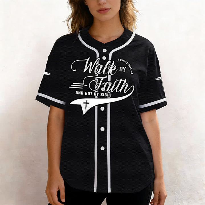 Christianartworkshop 2 Corinthians 5:7 “Walk By Faith And Not By Sight” Cross Statement Baseball Jersey - image 17