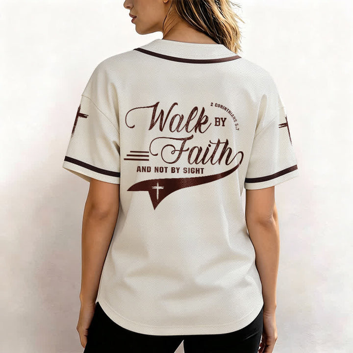Christianartworkshop 2 Corinthians 5:7 “Walk By Faith And Not By Sight” Cross Statement Baseball Jersey - image 25