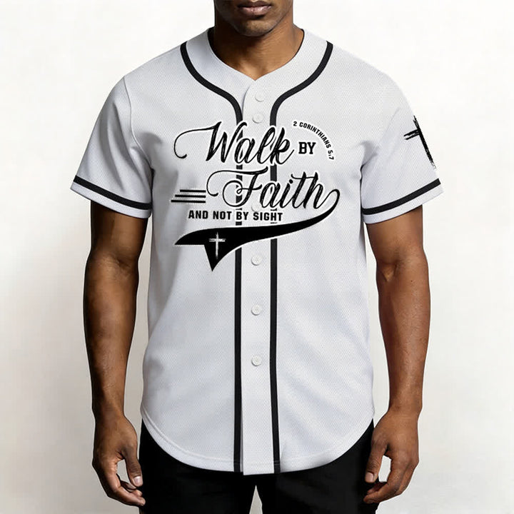 Christianartworkshop 2 Corinthians 5:7 “Walk By Faith And Not By Sight” Cross Statement Baseball Jersey - image 12