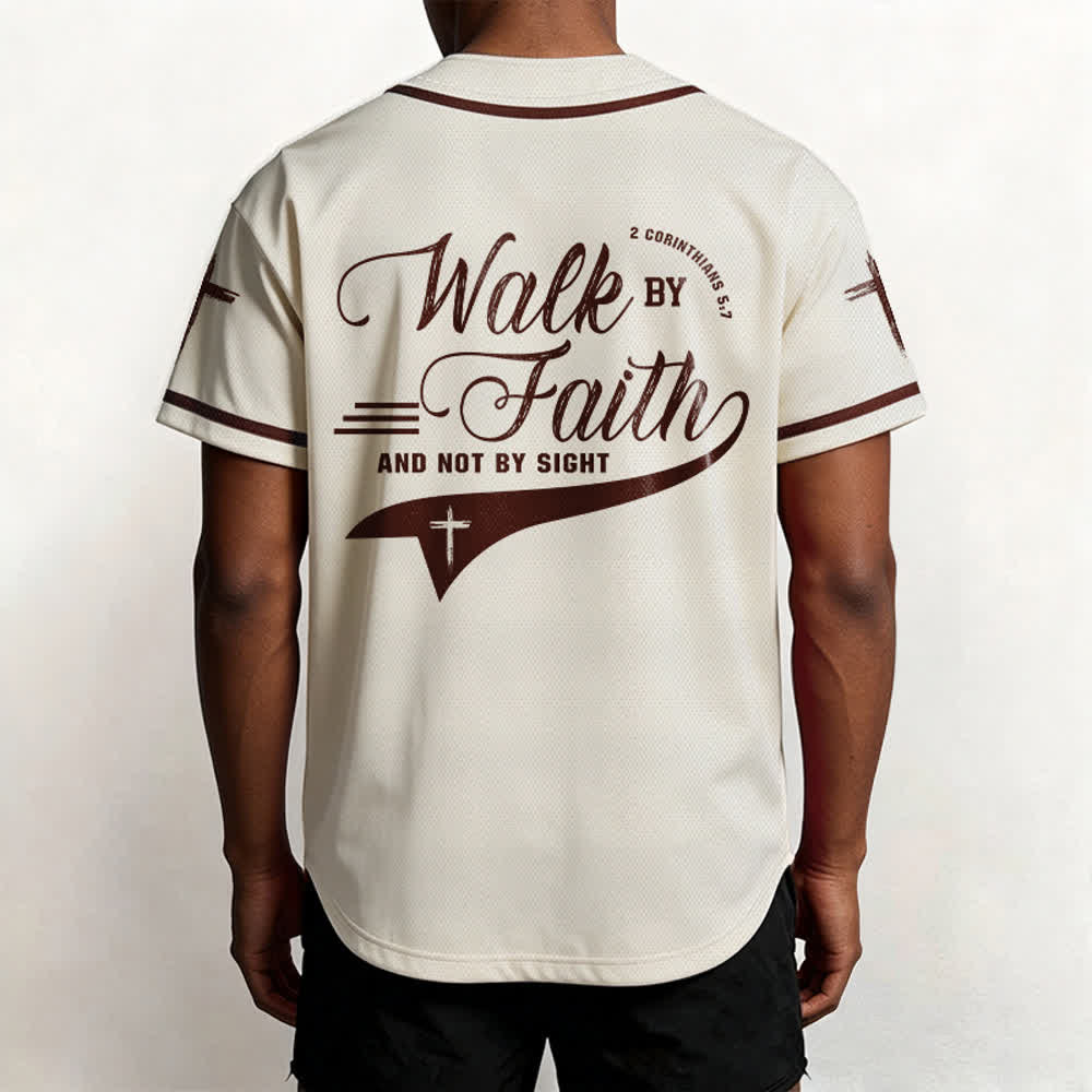 Christianartworkshop 2 Corinthians 5:7 “Walk By Faith And Not By Sight” Cross Statement Baseball Jersey - image 27
