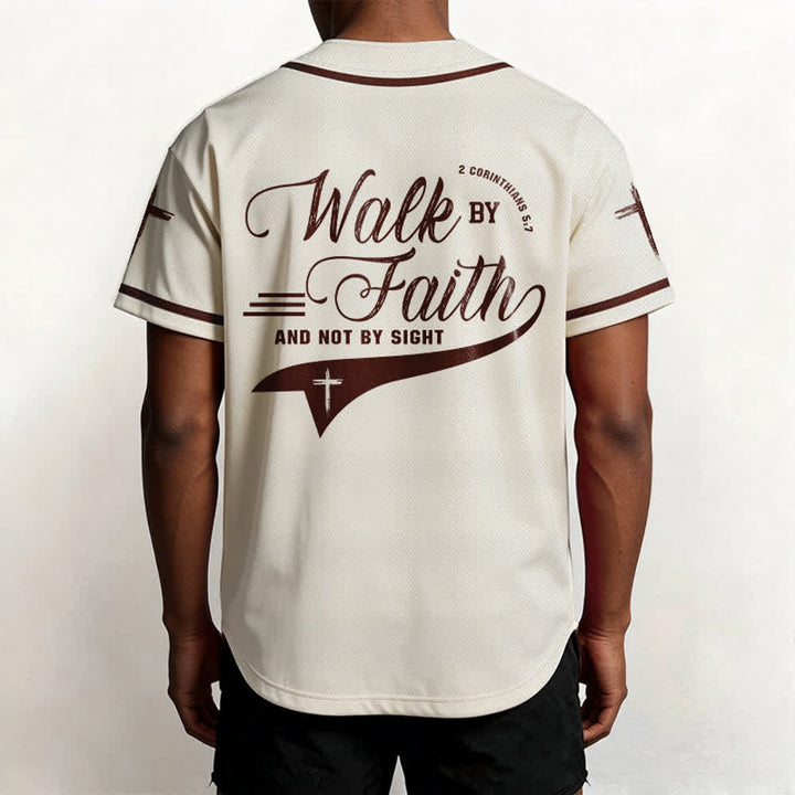 Christianartworkshop 2 Corinthians 5:7 “Walk By Faith And Not By Sight” Cross Statement Baseball Jersey - image 27