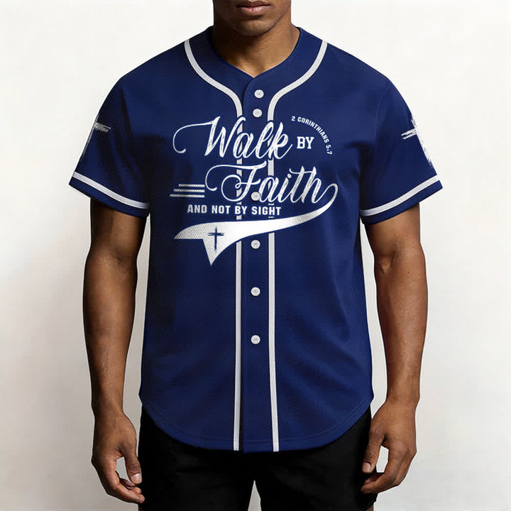 Christianartworkshop 2 Corinthians 5:7 “Walk By Faith And Not By Sight” Cross Statement Baseball Jersey - image 3