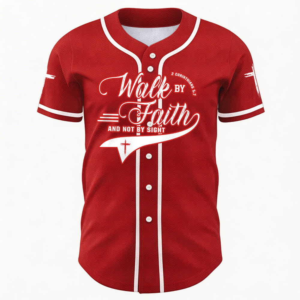 Christianartworkshop 2 Corinthians 5:7 “Walk By Faith And Not By Sight” Cross Statement Baseball Jersey - image 29