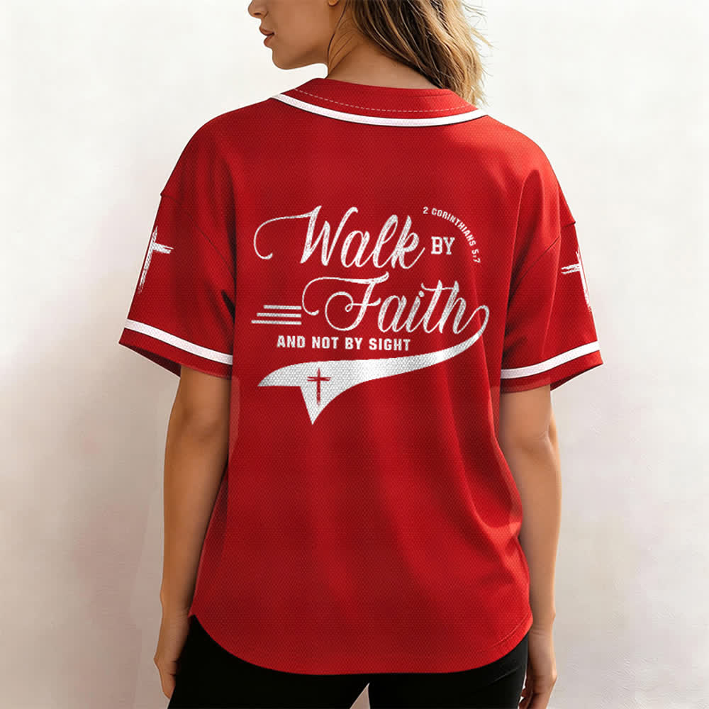 Christianartworkshop 2 Corinthians 5:7 “Walk By Faith And Not By Sight” Cross Statement Baseball Jersey - image 32