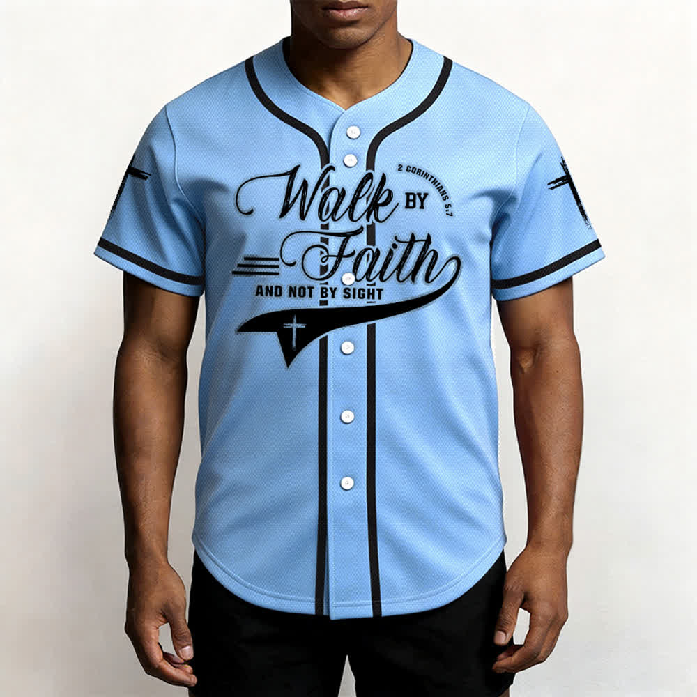 Christianartworkshop 2 Corinthians 5:7 “Walk By Faith And Not By Sight” Cross Statement Baseball Jersey - image 47