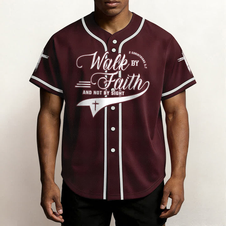 Christianartworkshop 2 Corinthians 5:7 “Walk By Faith And Not By Sight” Cross Statement Baseball Jersey - image 40