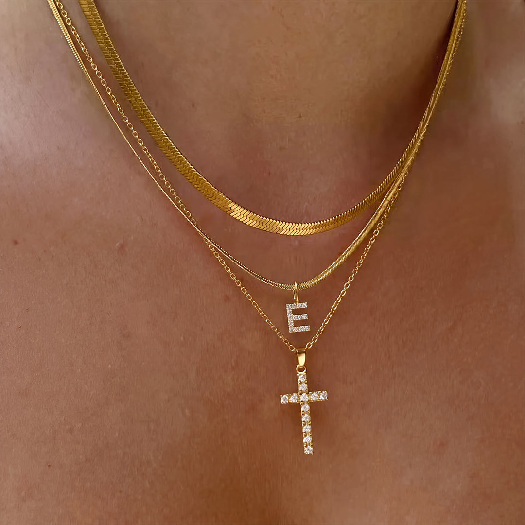 Christianartworkshop Sparkle Crystal Layered Initial Cross Necklace: Token of Personal Heavenly Grace - E - image 6