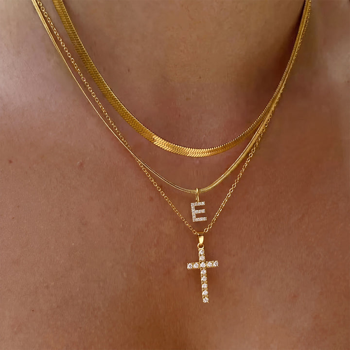 Christianartworkshop Sparkle Crystal Layered Initial Cross Necklace: Token of Personal Heavenly Grace - E - image 6