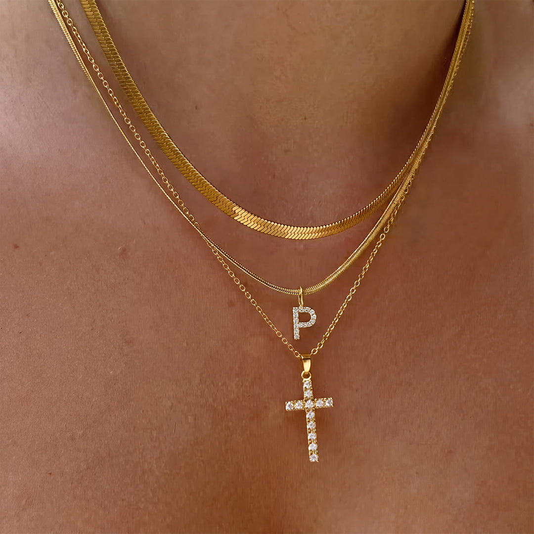 Christianartworkshop Sparkle Crystal Layered Initial Cross Necklace: Token of Personal Heavenly Grace - P - image 17