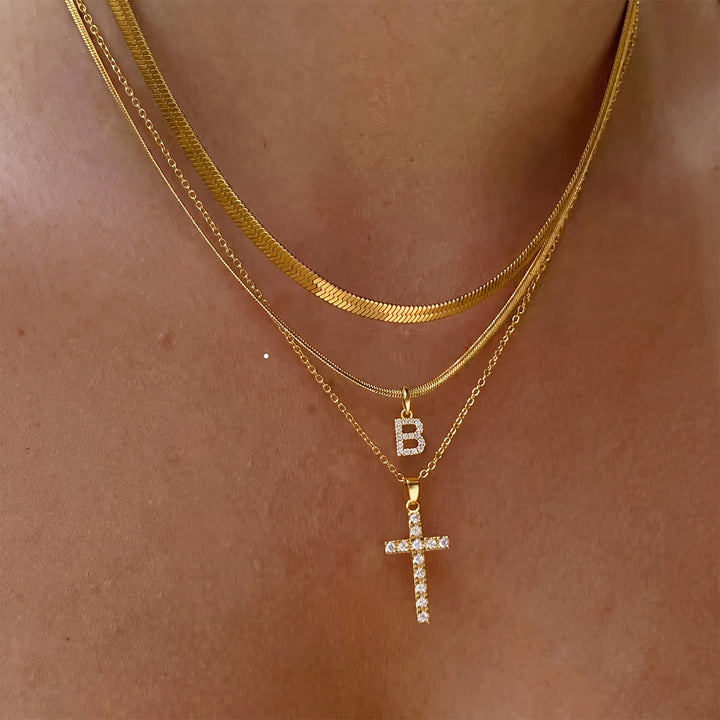Christianartworkshop Sparkle Crystal Layered Initial Cross Necklace: Token of Personal Heavenly Grace - B - image 3