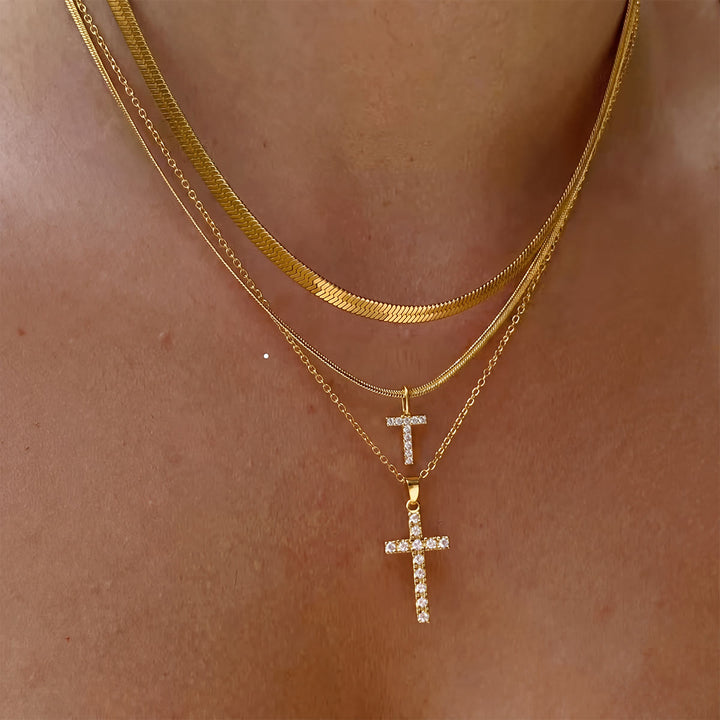 Christianartworkshop Sparkle Crystal Layered Initial Cross Necklace: Token of Personal Heavenly Grace - T - image 21